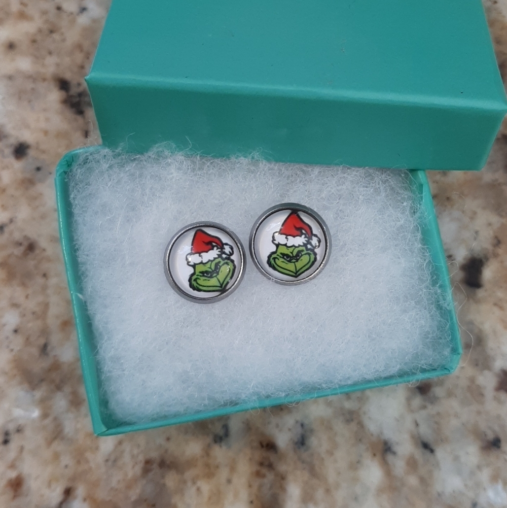 5 For $25.00- Grinch Santa Stud Earrings